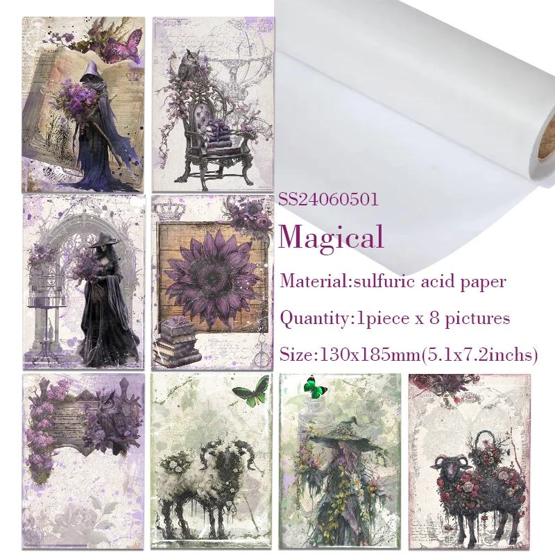 Retro Paper Original Design WuleeGifts Halloween Scrapbooking Decoration Junk Journal collection 8pcs Sulfuric Acid Crafts Paper