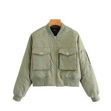 

Women Oversized Winter Bomber Jacket Padded Coat Moto Biker Pilot Crop Top Large Size Femme Parkas Outerwear Military Green