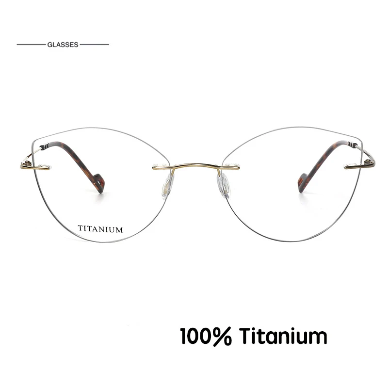 

Minimalist Business Style Pure Titanium Frameless Cat's Eye Optical Frame Custom Photochromic Myopia Glasses Prescription