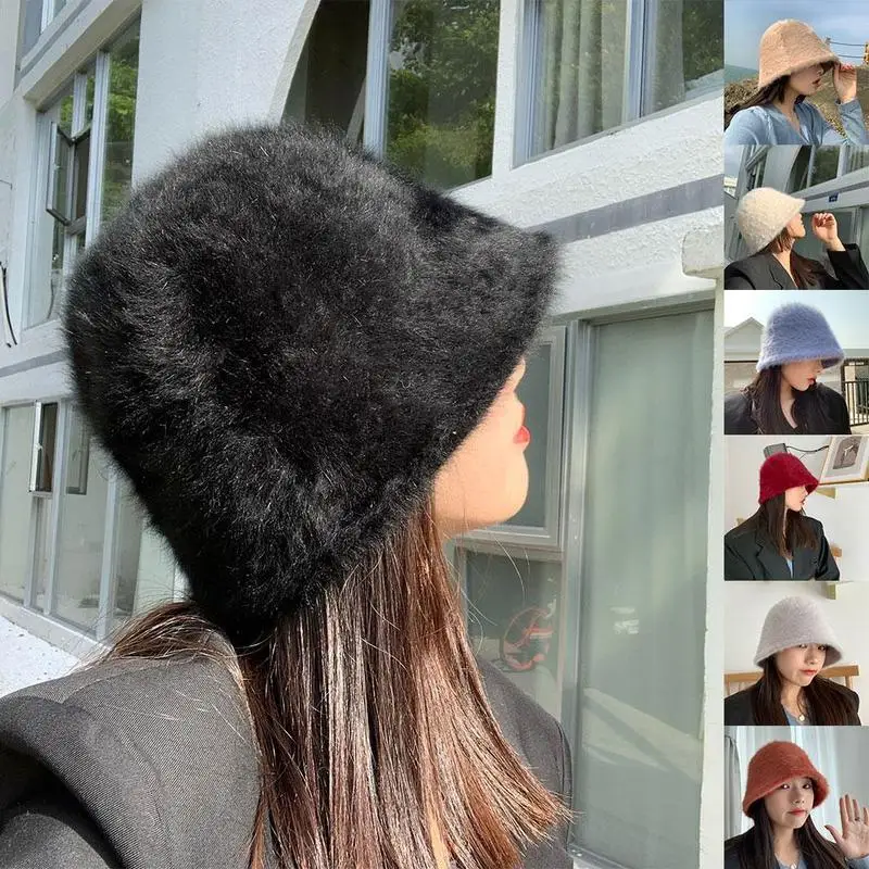 Plush Fisherman Hat Women Bucket Winter Wild Korean Winter Hat Hat Basin And Autumn Winter Z8b1 brown bucket hat