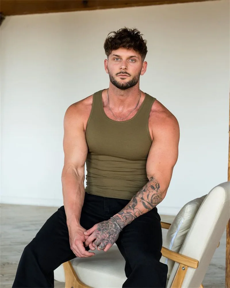 Men Summer Tank Tops Quick Dry Rib Slim Fit Muscle Tee for Men Fitness Workout Gym Singlet Bodybuilding