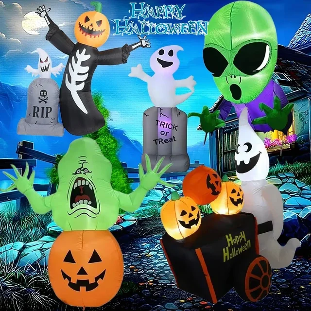 Halloween Inflatable Model Grim Reaper Spooky Ghost Decortions  with LED Lights Outdoor Courtyard Decor Home Garden Festival 1