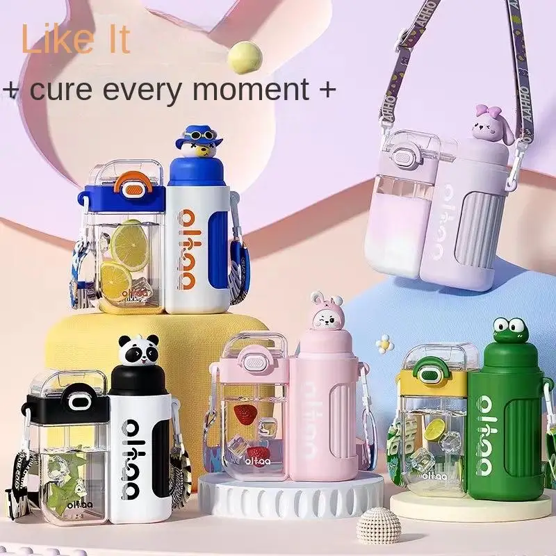 

Children's Thermos Mug Cute Water Cup with Straw Large Capacity Kettle Double Cup