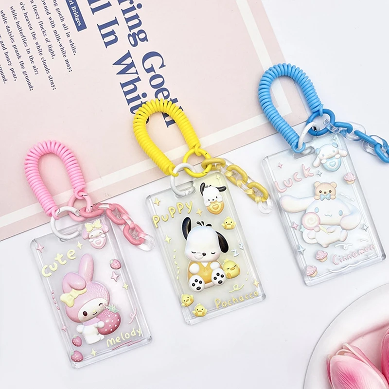 New Cute Cartoon Characters Acrylic Card Holder Kpop Album Bus Card Bank ID Card Protective Display Sleeves Students Bag Pendant 6