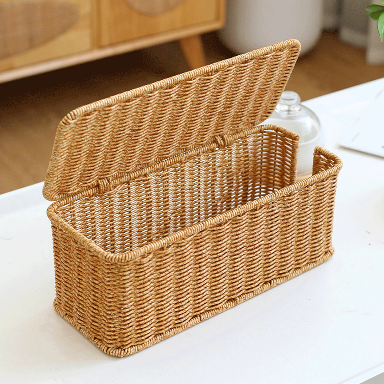 Hand-Woven Charging Station Storage Box Cable Management Basket for USB Cables Data Cables Organizer 2