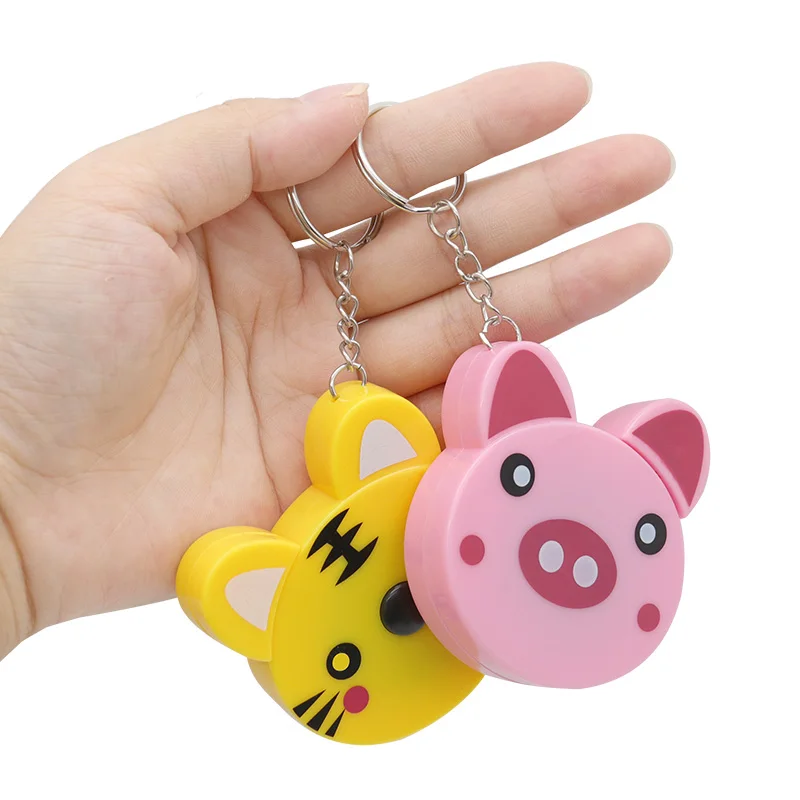 Tape Measure Cartoon Tape Measure 0-150cm 0-60 Inch Mini Portable Cute Animal Shape Key Ring Automatic Tape Measure Panda Frog Piggy Tiger