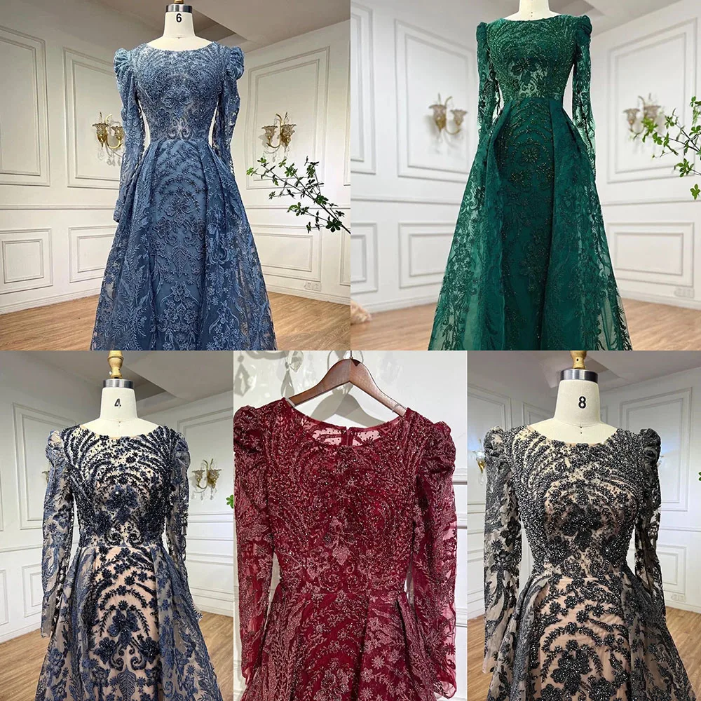 S2fdfab560cc14ac3b960cf06f3e875717 Luxury Burgundy Mermaid Muslim Evening Dress with Overskirt Plus Size Arabic Women Wedding Formal Gowns Mallzona