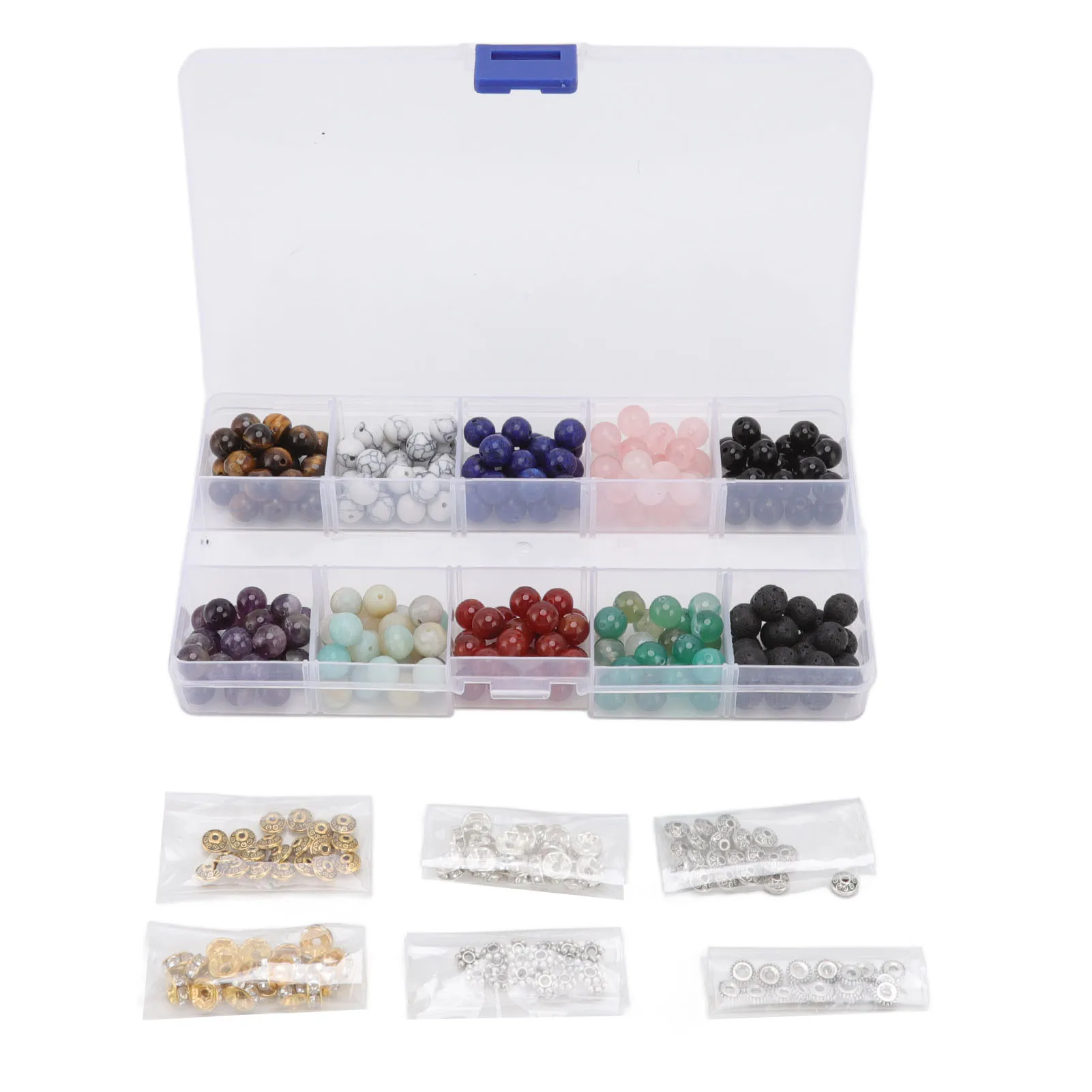 240pcs/set Lava Rock Stone Beads Kit 10 Styles Multicolors 8mm Diameter for DIY Bracelet Jewelry Making
