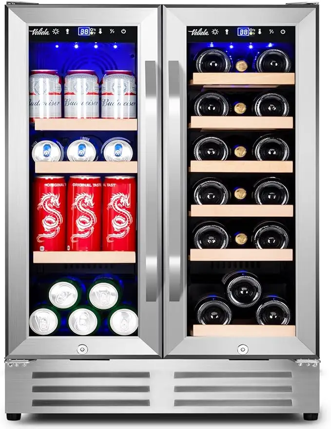 

Velieta Wine and Beverage Refrigerator, 24 Inch Dual Zone Fridge with Glass Door, Built-In Cooler with Powerful and Quite