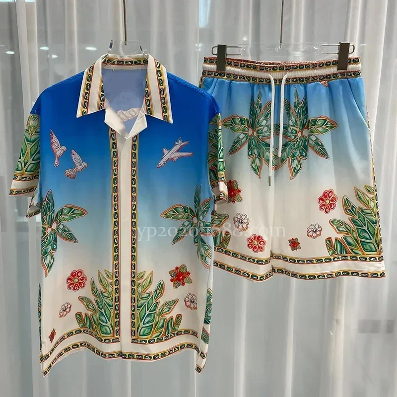 Summer 2024 Men's Floral Print Two-piece Set, Hawaiian Short Sleeve Shirt, Casual, Beach,