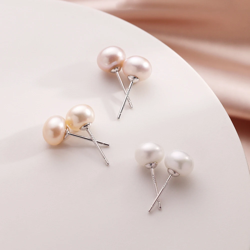 Freshwater Pearl Earrings Elegant 7mm Genuine Freshwater Pearl Stud Earrings In 925 Sterling Silver - Purple House Of Pearl Uk - Foto 6