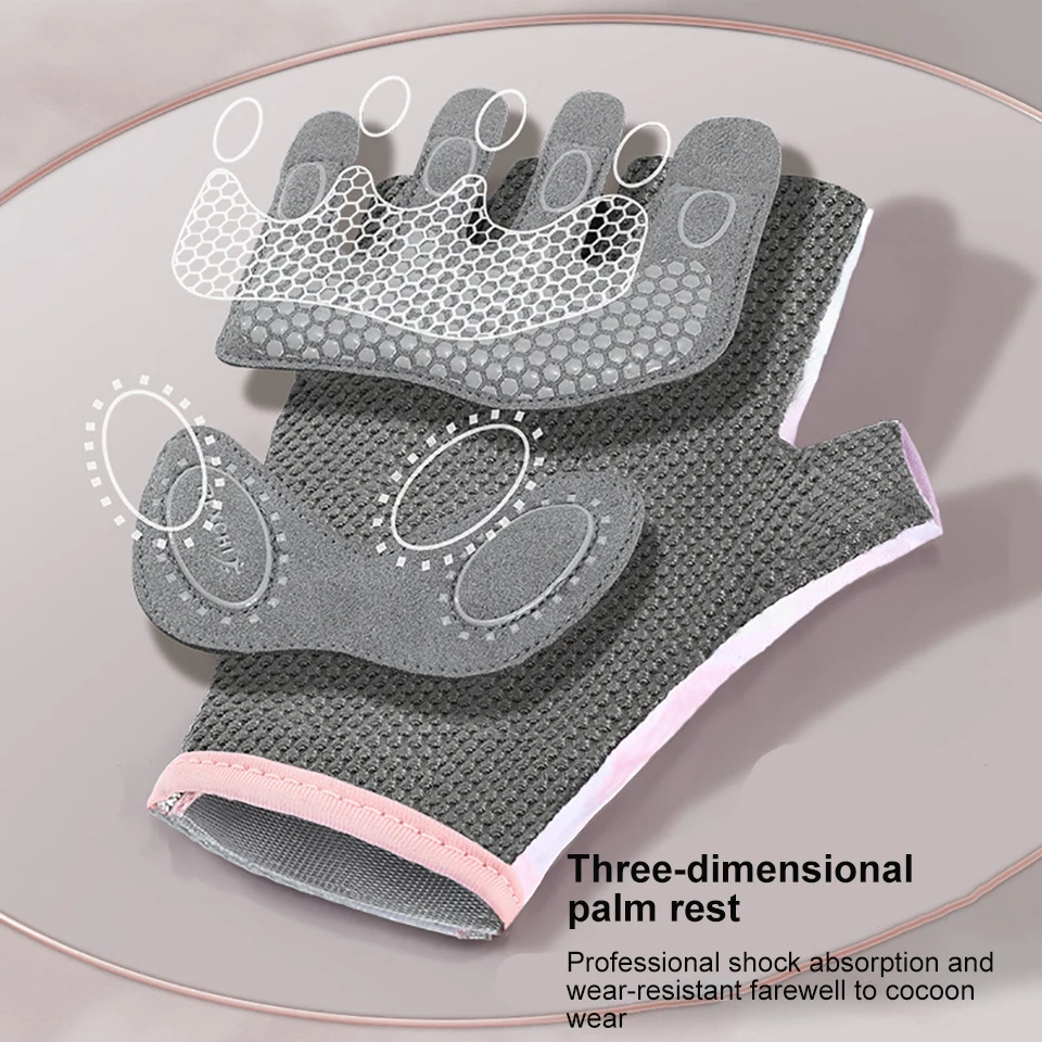 NOFOXO 1Pair Half-Finger Cycling Sports Gloves Women Breathable Anti-Slip Shock Absorbent Yoga Fitness Exercise Wear Resistant 5