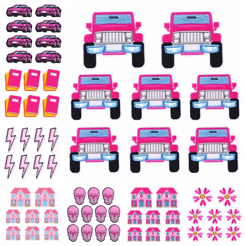 

10PCS Wholesale Cartoon Pink Car House Book Embroidered Patches On Clothes Iron On Patches For Clothing DIY Sewing Sticker Badge