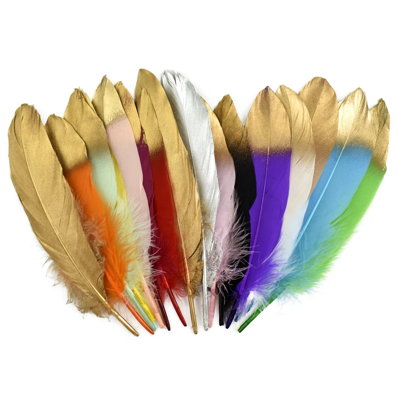 Goldene und silberne Gänsefedern zum Besprühen für die Schmuckherstellung, goldene Gänsefedern für DIY-Handarbeiten, Accessoires und Hochzeitsdekorationen – Detail 3