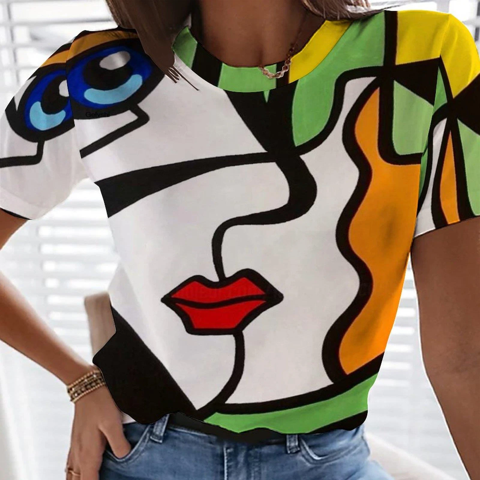 Summer Women's T-Shirt Impressionist Graffiti 3D Printing Short-Sleeved Casual Round Neck Elegant Loose Oversized Female T-Shirt chrome hearts t shirt