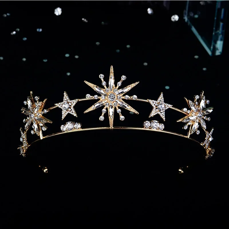 Vintage European 6-Point Star Wedding Crown Tiaras Rhinestone Diadem Princess Women Headband Bridal Hair Accessories hair accessory hair headdress bridal headwear hair band crown