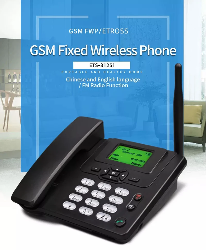 Description Picture 3 of item1 Set 4G Cordless Phones With Dual GSM SIM Card SD Card MP3 Wireless Fixed Phone Desktop Telephone for Office Home