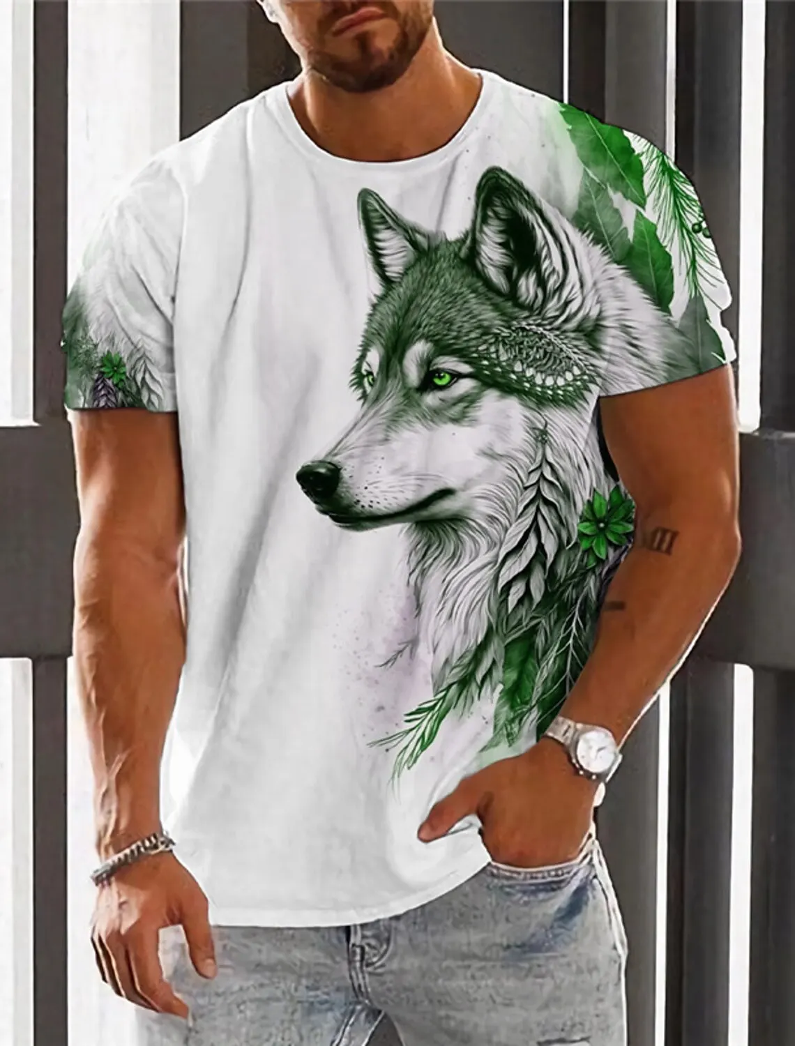 

3 Printing Wolf Animal Element Graphic t shirts Fashion Outdoor T Shirt For Men O-neck Breathable Comfortable Trend Men T shirt