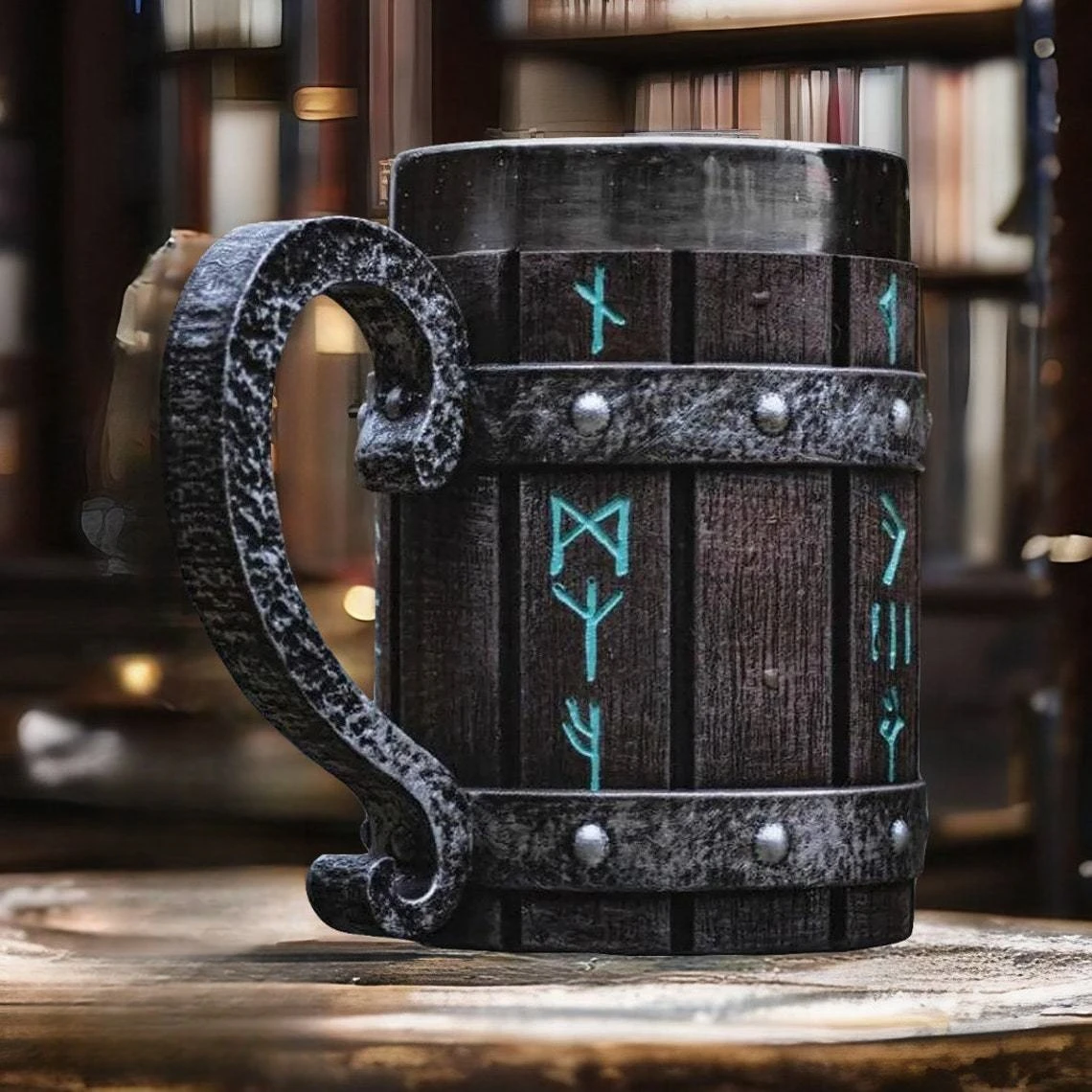 Viking Vintage Oak Barrel Beer Mug Stein with Stainless Steel Liner Coffee Cup Tea Mug Large