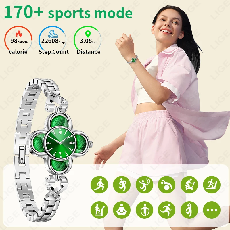 LIGE Luxury Ladies Quartz Watches Smart Bracelet Woman Heart Rate Blood Pressure Monitor AI Health Smart Watch Women Sport Band