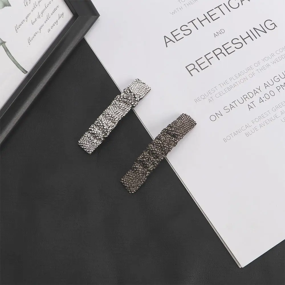 

Full Rhinestone Diamond Crystal Shiny Rectangle Women Hair Clips Hair Accessories Thin Barrette Korean Style Hairpins