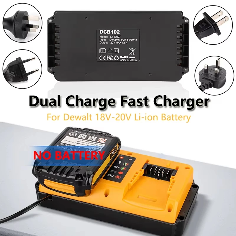 듀얼 포트 충전기 빠른 휴대용 미국/EU/영국/AU 플러그 Dewalt 18V-20V 리튬 배터리 DCB202 DCB204 DCB206 DCB207 DCB203