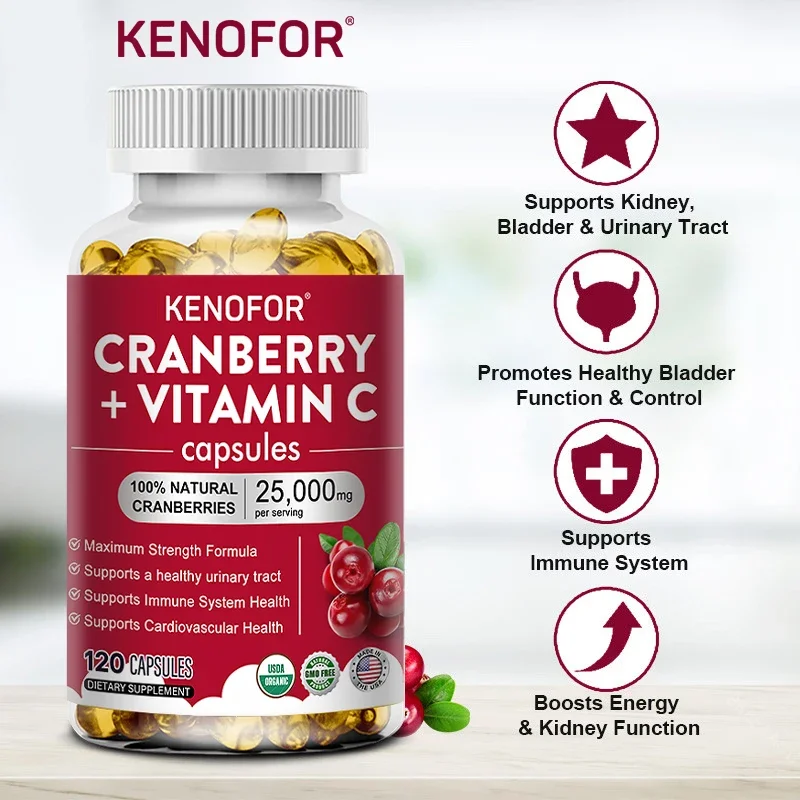 Cranberry Extract Concentrate + Vitamin C-Supports Urinary Tract Cardiovascular Skin and Bone Health Improves Digestion