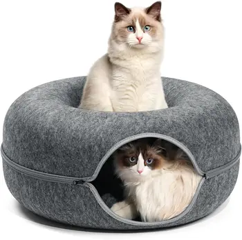 Cat Tunnel Peekaboo Cat Cave Bed for Indoor Cats Cat Donut Tunnel for Pet Cat House Cat Felt & Washable Interior Cat Play Tunnel 1