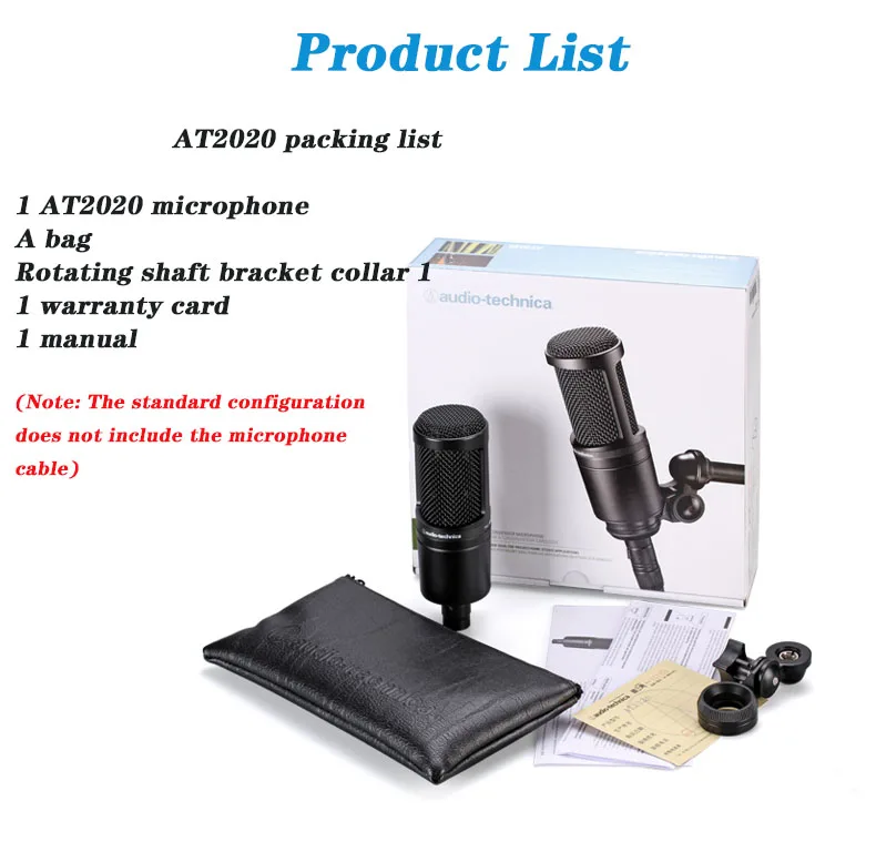 100% Original Audio Technica AT2020 Wired Cardioid Condenser Microphone Studio Microphone Musical Instruments Professional