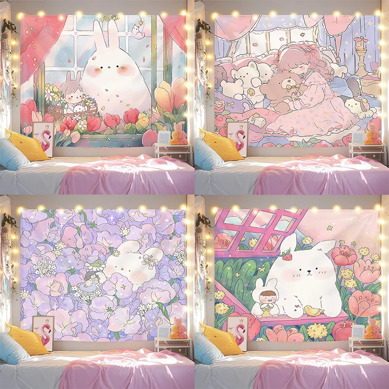 Cute Healing Rabbit Wall Decor Tapestry Home Living Room Tapestry