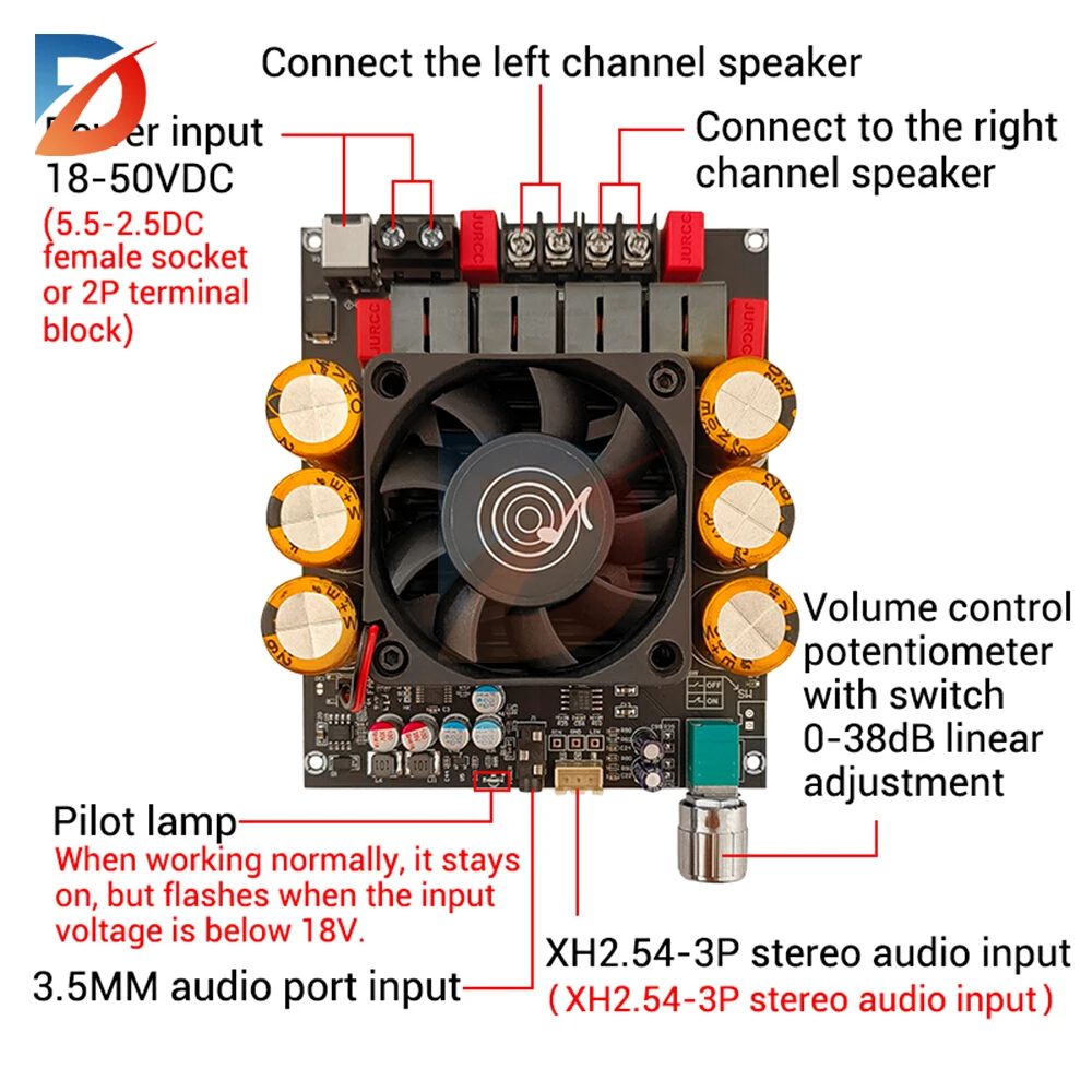 1200W Speaker 2.0 stereo power amplifier board ZK-6002 pure post