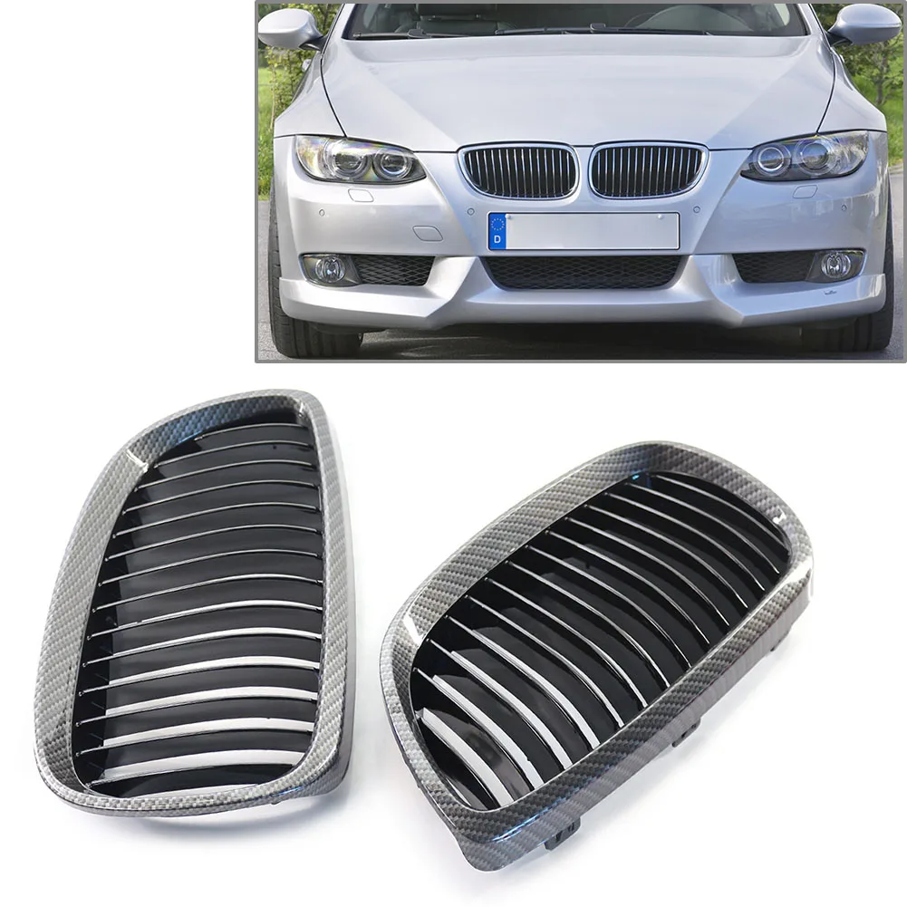 

2Pcs Car Racing Grills Replacement For BMW E92 E93 3-Series 2DR LCI 2006 2007 2008 2009 Carbon Fiber ABS Front Kidney Grille