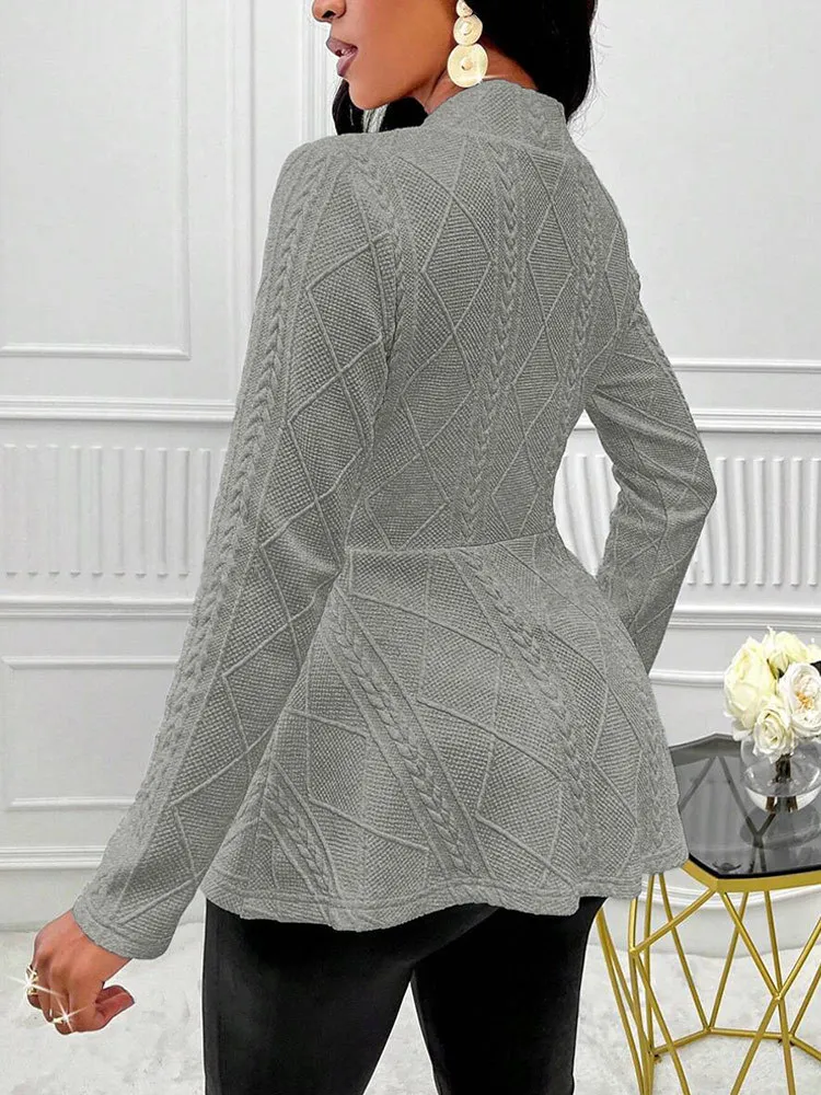 Verdickte Herbst-Winterjacke für Damen 2022, stilvolles, langärmliges, schmal geschnittenes, strukturiertes Muster mit einem Knopf – Detail 14