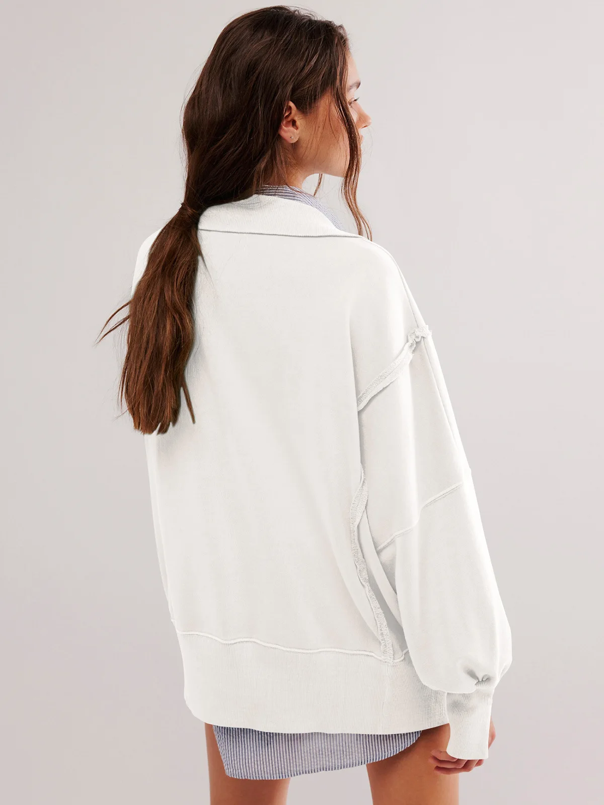 Woman's Autumn Solid Color Sweatshirt Fashion Flip Collar Long Sleeves The Hem Is Irregular Hoodie Ladies Elegant Button Tops