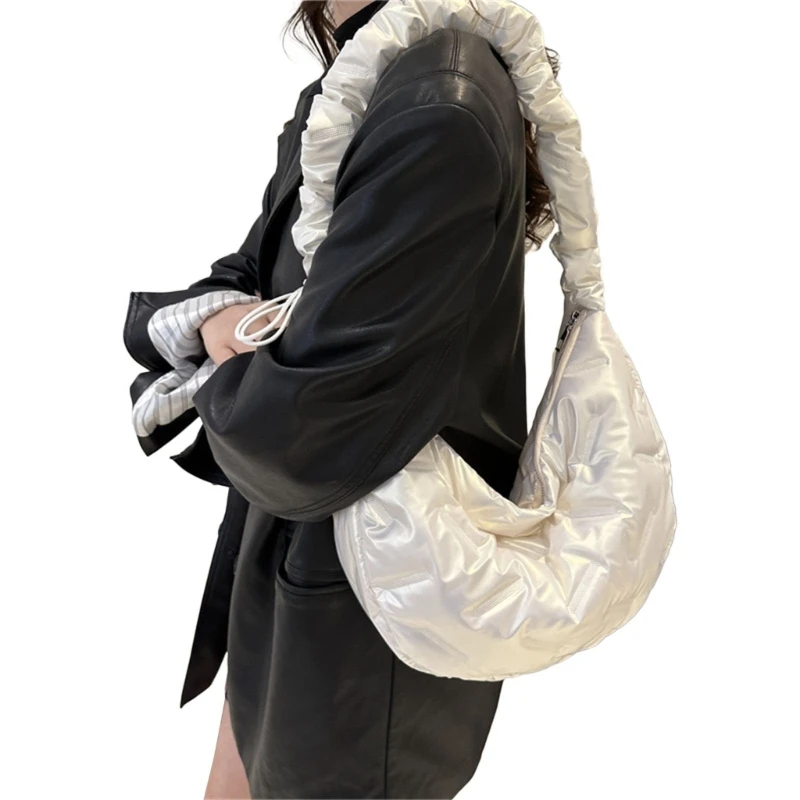 2023 NEW Dumpling Bag Pleated Puffer Bag for Girl Women Large Capacity Handbag E74B