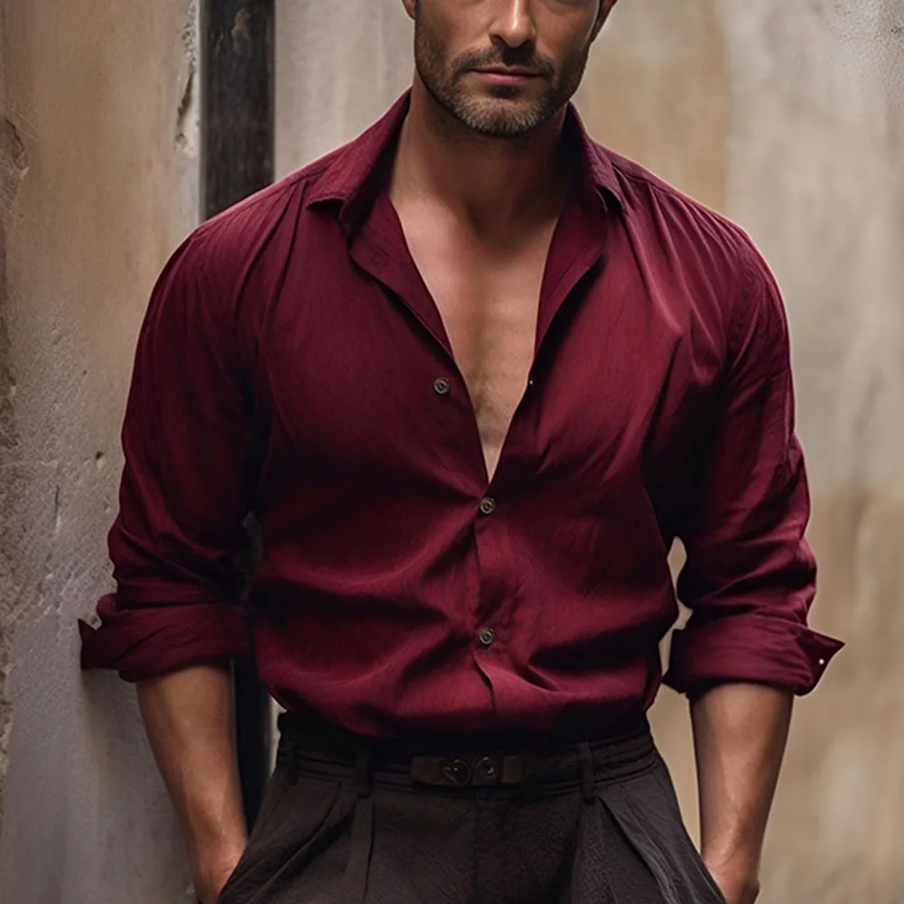 Fashion Men's Retro Long Sleeve Shirts Plain Classic Button Down Lapel Solid Shirt And Blouse Tops Men Clothing