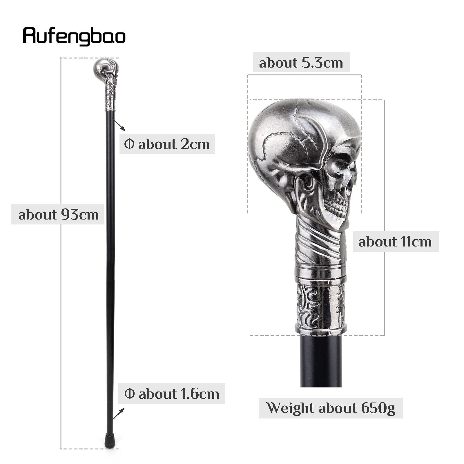 Skull Head Steampunk Luxury  Single Joint Fashion Walking Stick Decorative Cospaly Party Walking Cane Halloween Crosier 93cm