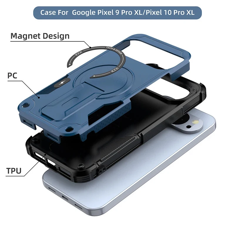 Luxury Shockproof Magnetic Armor Case with Wireless Charging and Business Bracket