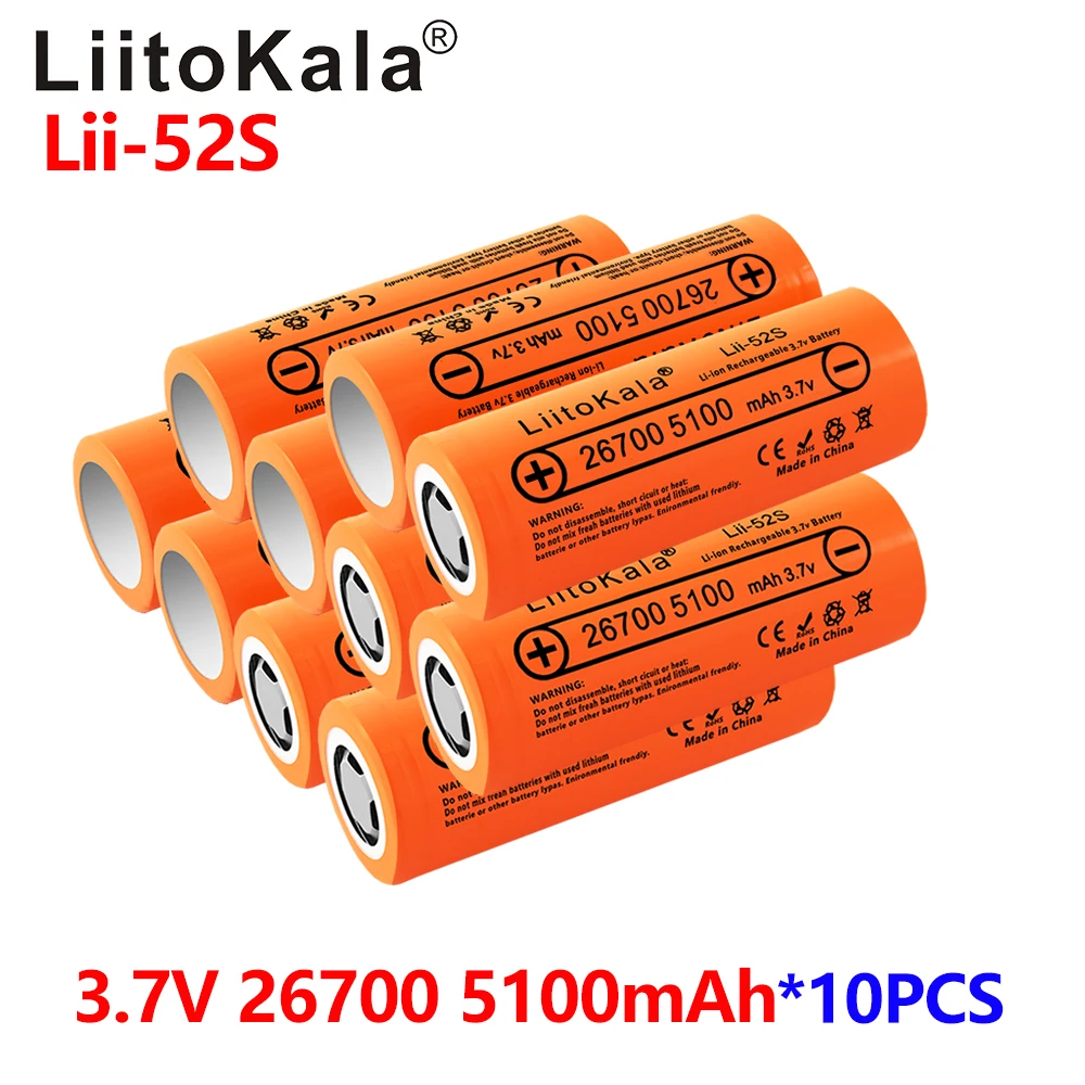 

Литийионные аккумуляторы LiitoKala 26700 5000 3,7 мА/ч, 10 шт., напряжение в, для фонарика