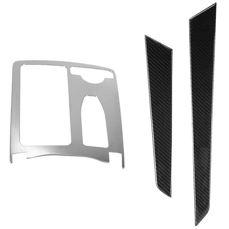 

4 Pcs Car Carbon Fiber Interior Door Panel Cover Trim & 1 Pcs Central Console Cup Holder Water Cup Holder Panel