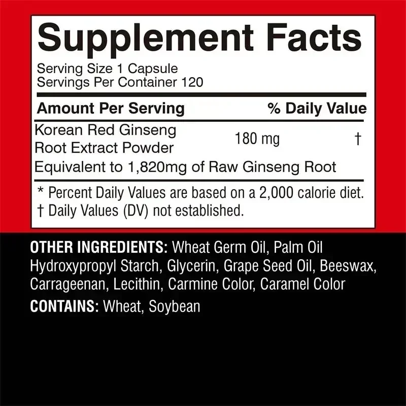 Korean Red Ginseng Supplement Supports Overall Health Boosts Energy Production Relieves Stress 120pcs