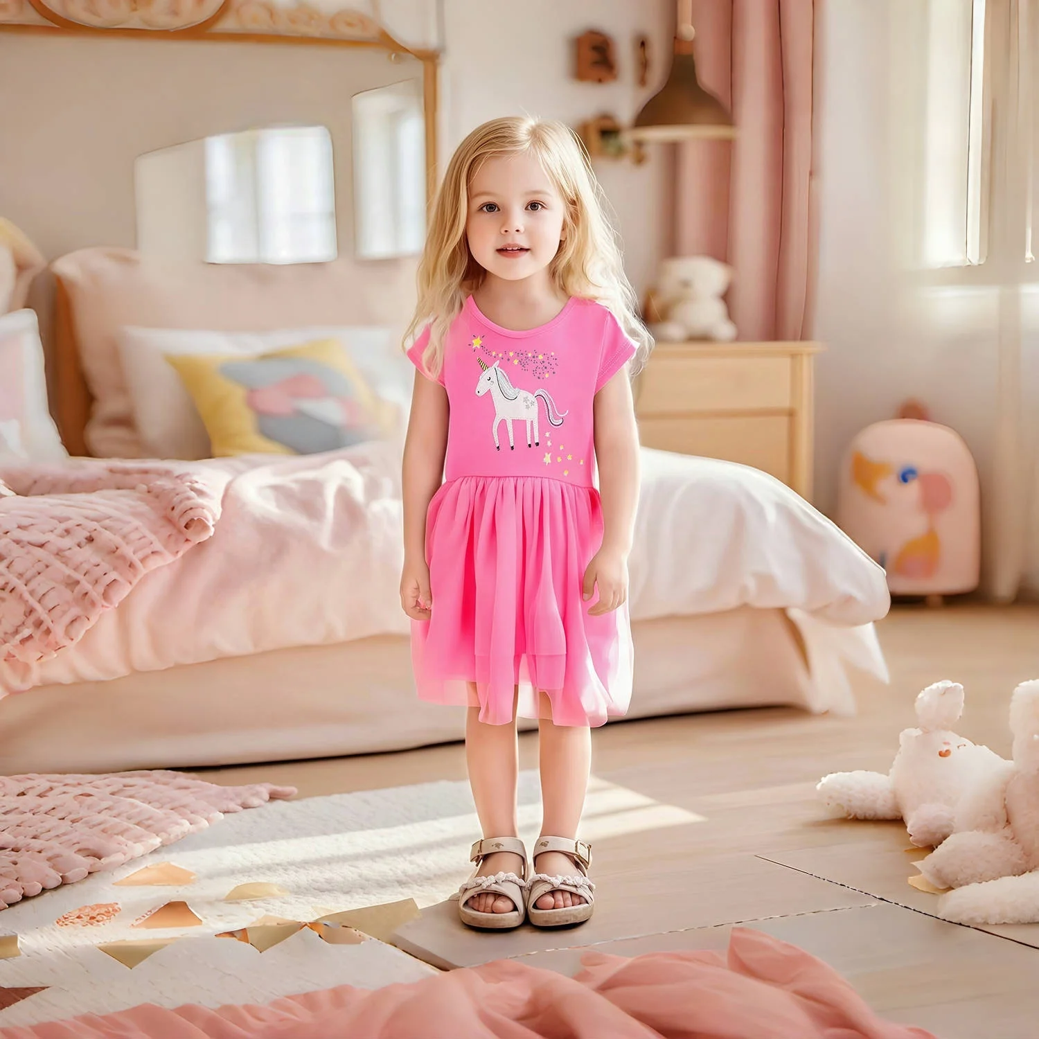 Kids Clothes 2025 New Summer Children's Clothing Cartoon Dresses Holiday Cotton Casual Vestidos Gifts