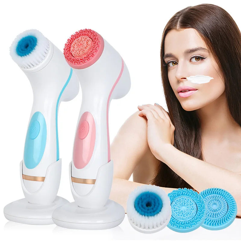 Facial cleansing brush facial cleanser massager 3 In 1 Electric Cleansing Brush Vibrations Facial Cleaner Face Massager Sonic Rotating Cleansing Brush Face Deep Tool