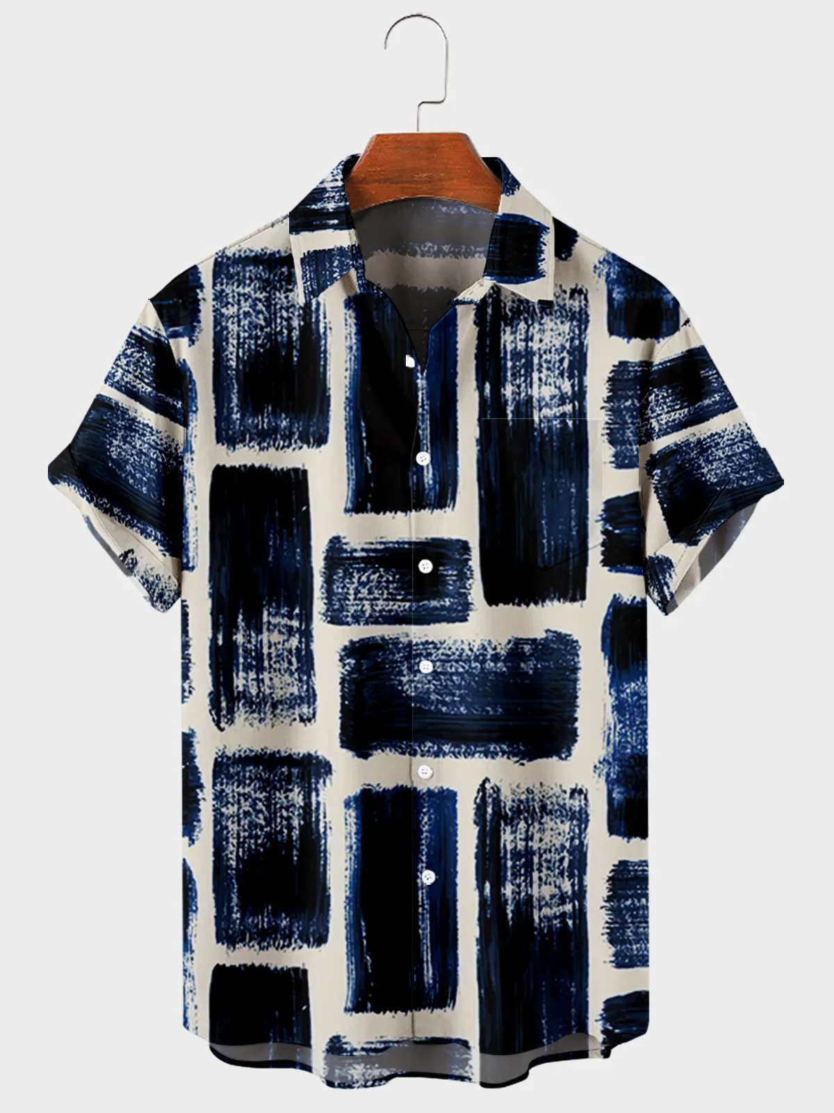 2022 New High Quality Hawaiian Men's Shirts Geometric Striped Graffiti Loose Short Sleeve Men's Casual Buttons Beach Shirts Top