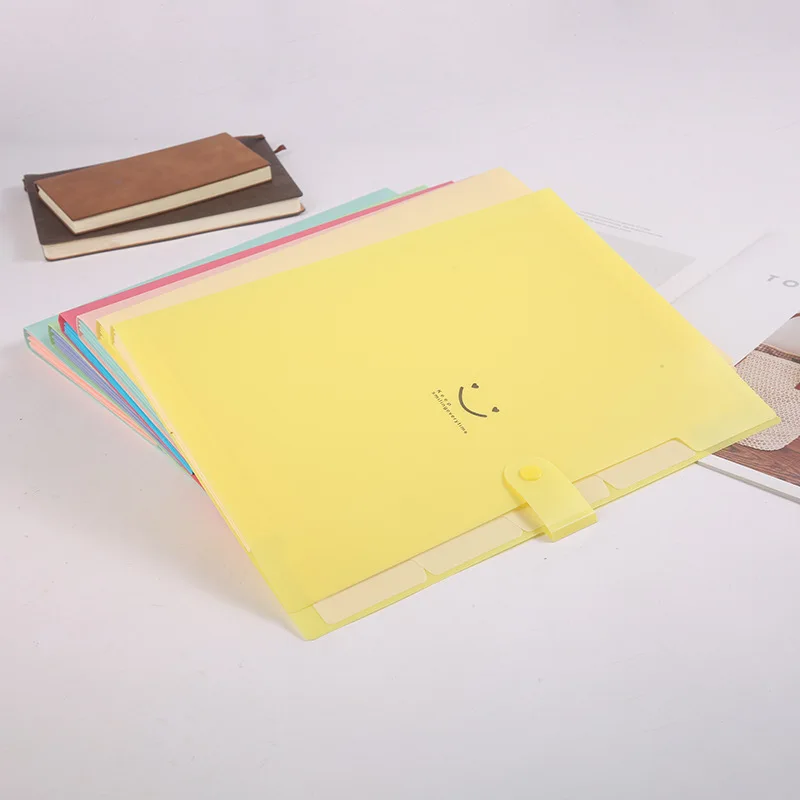 Multi Layer Folder Smiley pp Folder Multi-color a4 Folder Multi-layer Five-compartment Smile accordion Bag Button Test Paper Storage File Bag