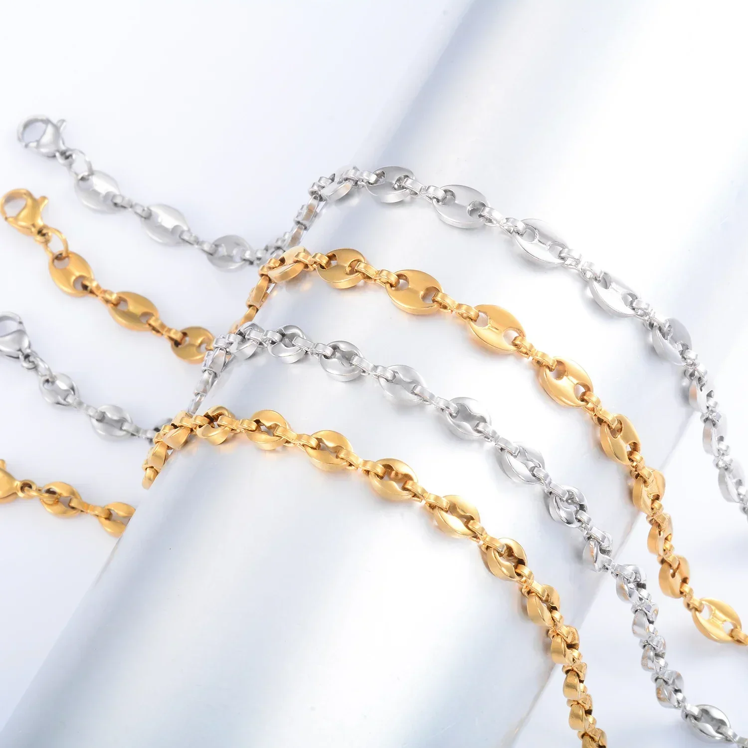 Hip Hop Coffee Bean Stainless Steel Bracelet With Extender Pig Nose Handmade Chain Titanium Choker Punk Jewelry Good Quality stainless steel bracelet,charm bracelet