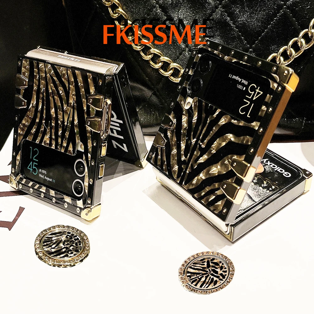 Cover Quadrata Moda Per Samsung Galaxy Z Flip 4 Custodia Flip 5 Feather Zebra Leopard Print Case Per Samsung Galaxy Z Flip 3