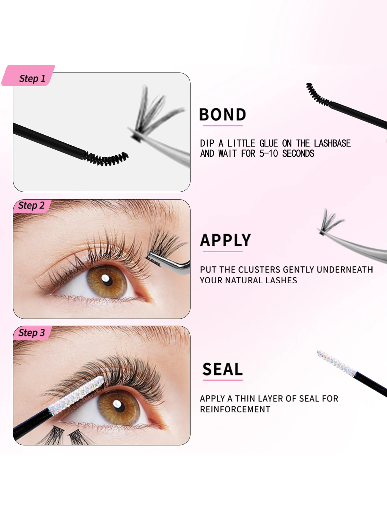 Fake Eyelashes DIY Eyelash Extension Kit Individual Lashes Cluster 8-16mm Mix Lash Clusters Bond and Seal and Lash Applicator makeup tool