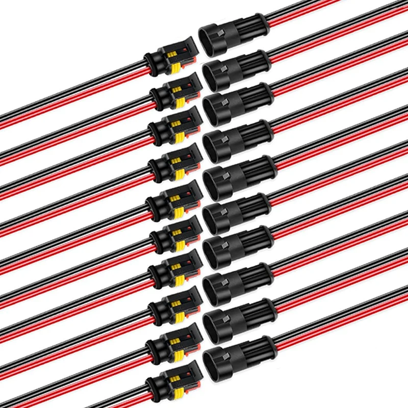 Kit 10 Connettori Elettrici Impermeabili 2 Pin | Per Auto, Moto, Barche | IP65 Con Cavo 8cm