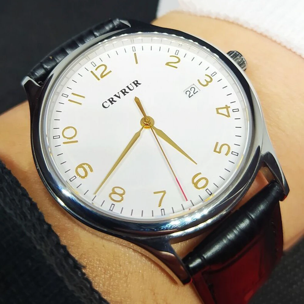 

Vintage Dress Watch Men 40mm Quartz Wristwatches Business Automatic Watches Antique Sapphire Glass 50M Waterproof Clocks CRVRUR